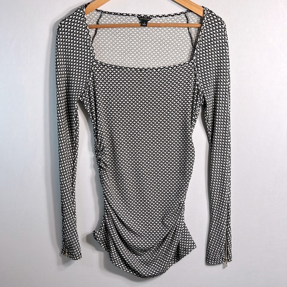 Ann Taylor Fitted Square Neck Top with zippered cuffs size S